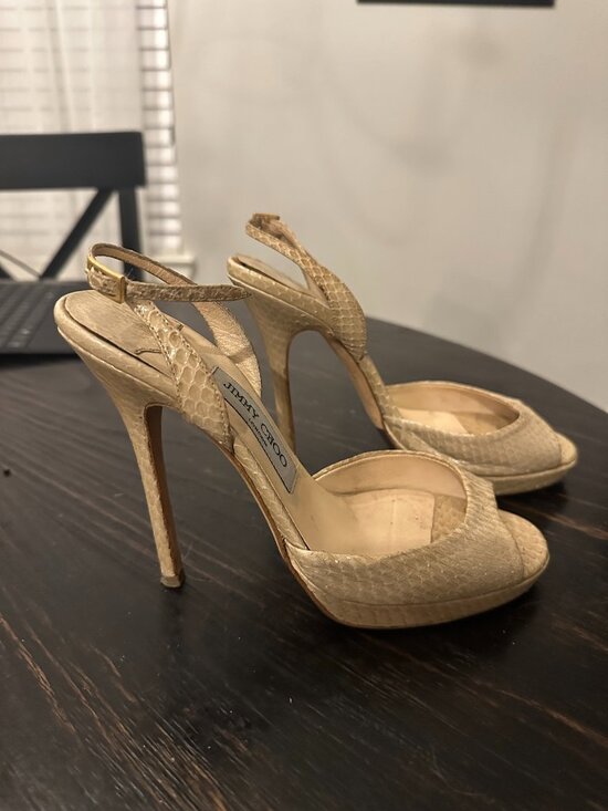 Nude Snake Jimmy Choo Platform Slingback Heels Size 37.5 (7.5) - Picture 1 of 3